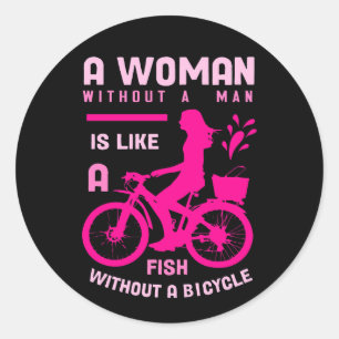 pink woman without man like fish bicycle feminist classic round sticker