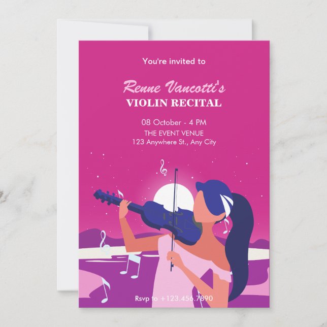 Pink women playing violin recital invitation (Front)