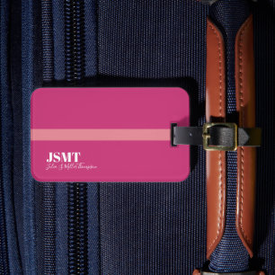 Pink Women simple monogram Luggage Tag