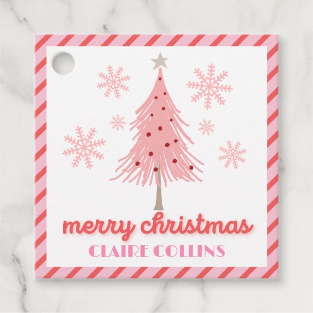 Pink Wonderland Christmas Tree Favour Tag (Front)