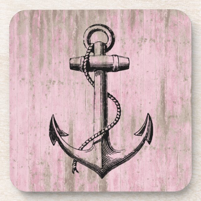 Pink Wood Anchor Coaster (Front)