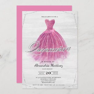 Pink wood dress glitter Quinceañera Invitation