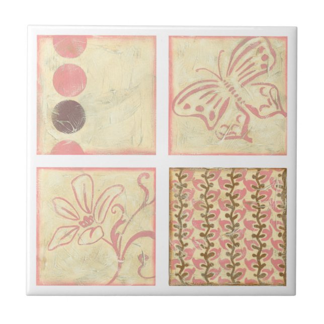 Pink Woodblock Drawings by Chariklia Zarris Tile (Front)