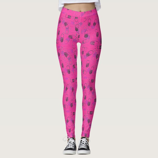 Pink Woodcut Pill Leggings (Front)