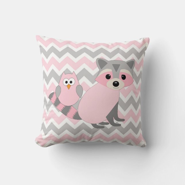 Pink Woodland animal baby nursery decor, fox owl Cushion (Front)