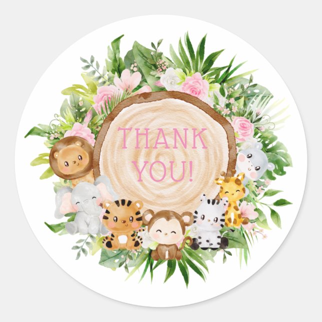 Pink Woodland Animals Baby Shower Thank You Classic Round Sticker (Front)