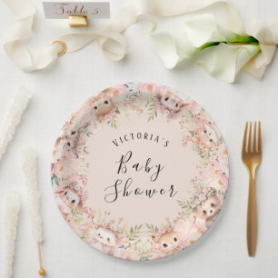 Pink Woodland Animals Personalised Name  Paper Plate