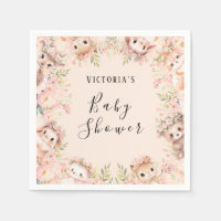 Pink Woodland Animals Personalised Paper Napkin