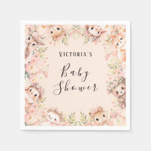 Pink Woodland Animals Personalised Paper Napkin