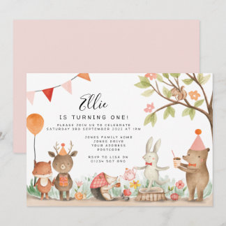 Pink Woodland Birthday Party Invitation