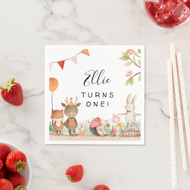 Pink Woodland Birthday Party Napkin (Insitu)