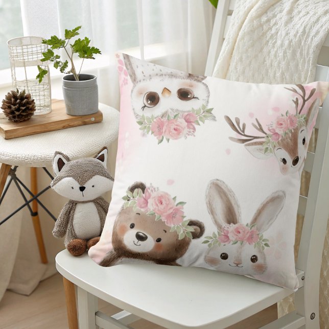 Pink Woodland boho Friends Baby Girl Shower  Cushion (Creator Uploaded)