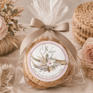 Pink Woodland Deer Antler Baby Shower Favour Classic Round Sticker