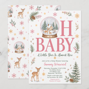 Pink Woodland Deer Christmas Baby Shower Invitation