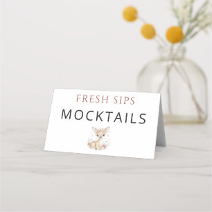 Pink Woodland Deer Girl Baby Shower Mocktails Place Card