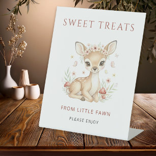 Pink Woodland Deer Girl Sweet Treats Baby Shower Pedestal Sign