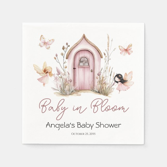 Pink Woodland Fairies Baby Shower Napkin (Front)