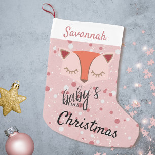Pink Woodland Fox First Christmas Stocking