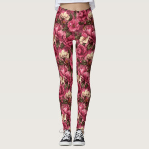 Pink Workout Wear Gardenias Accent Women's Leggings