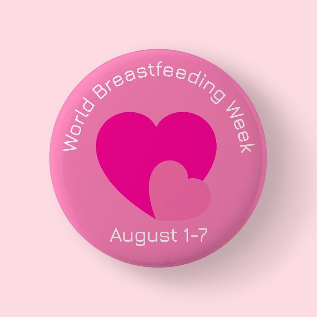 Pink World Breastfeeding Week Button (World Breasrfeeding Week)