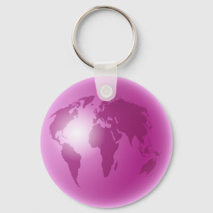 Pink World Globe Key Ring