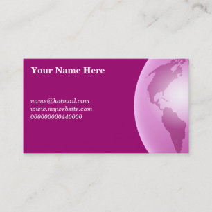 Pink World Globe, Your Name Here, name@hotmail.... Business Card