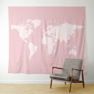 Pink World Map Detailed Globe Backdrop Tapestry