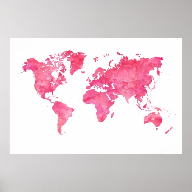 Pink World Map Records Poster (Front)