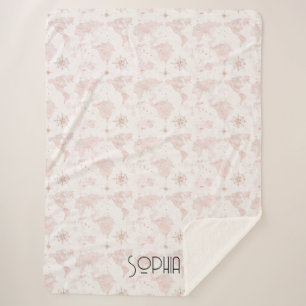 Pink World Map Sherpa Blanket