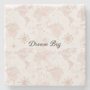 Pink World Map Stone Coaster