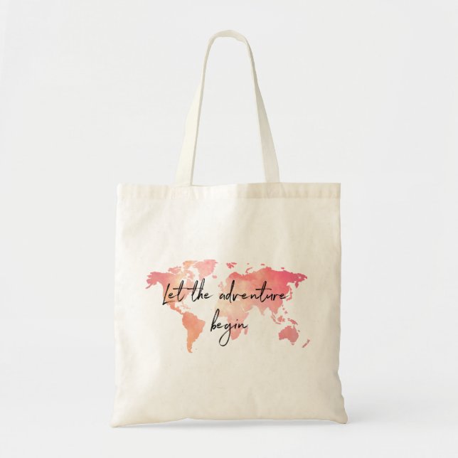 Pink World map travel tote bag (Front)
