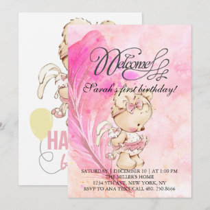 Pink world with magic feather, birthday for girls invitation