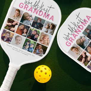 Pink Worlds Best Grandma Photo Collage Pickleball Paddle
