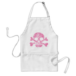 Pink Worn Skull and Crossbones Adult Apron