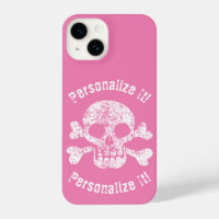 Pink Worn Skull and Crossbones