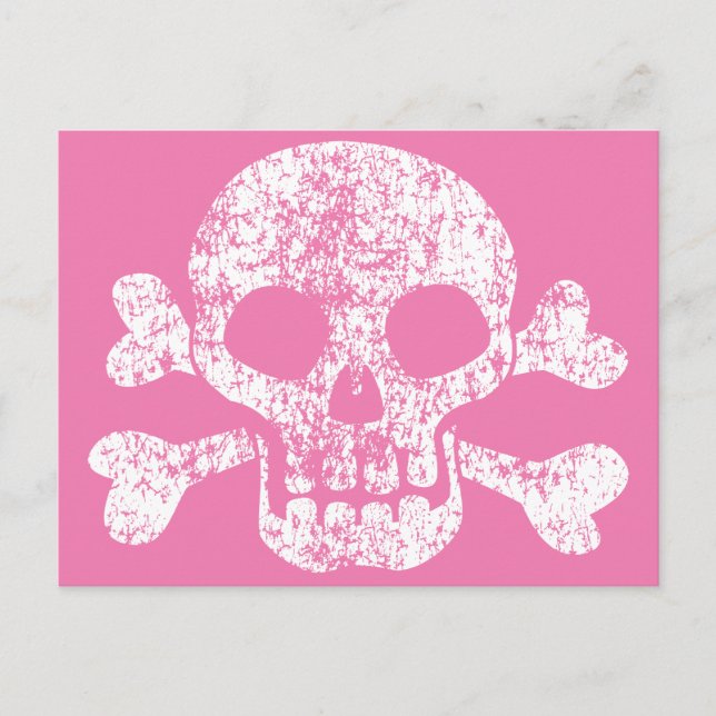 Pink Worn Skull and Crossbones Postcard (Front)
