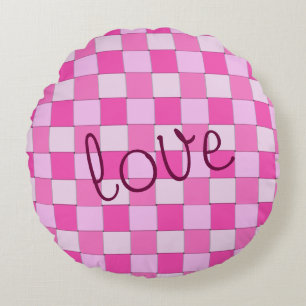 Pink Woven Pattern with Love Round Cushion