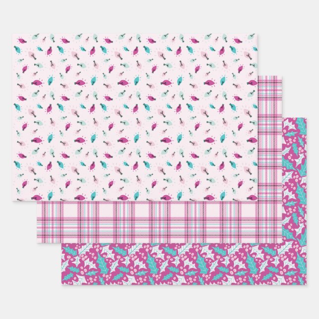 Pink Wrapping Paper Set of 3 Sheets (Set)