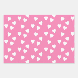 Pink Wrapping With White Hearts Wrapping Paper Sheet