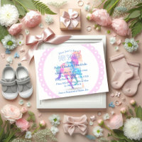 Pink Wreath Geometric Running Horse Baby Shower