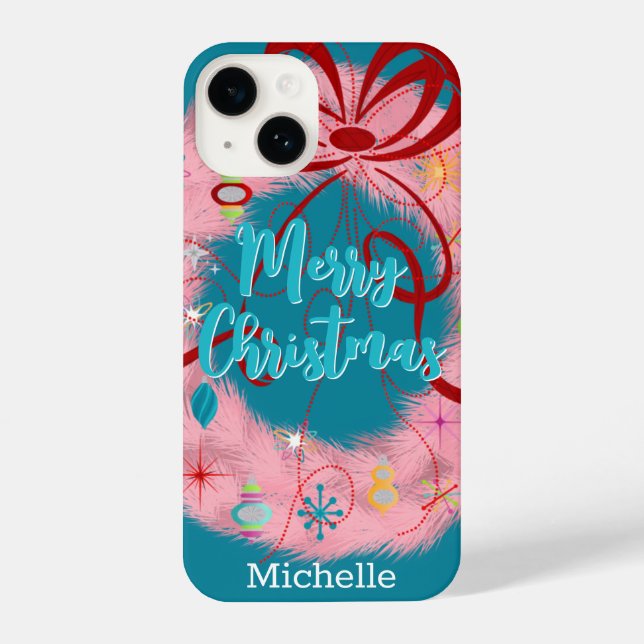 Pink Wreath Retro Christmas iPhone Case (Back)
