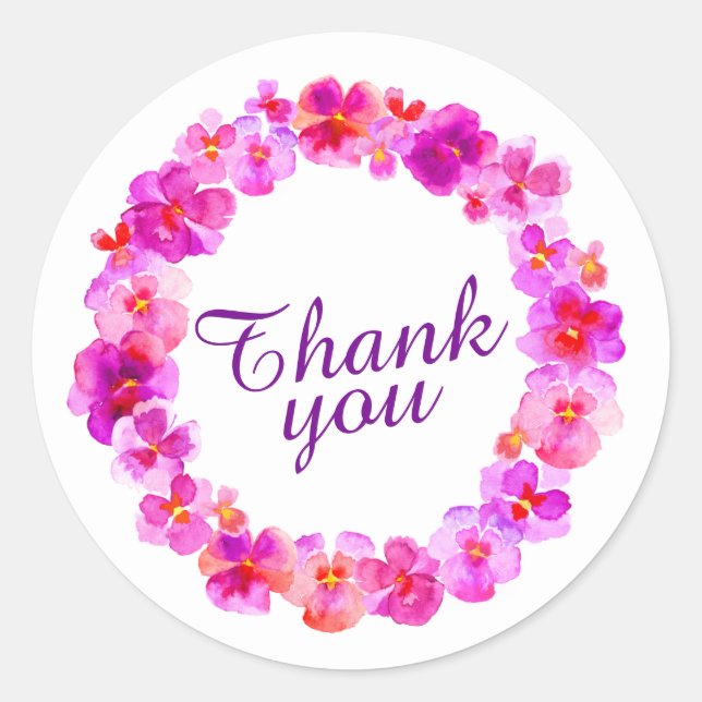 Pink wreath thank you watercolor art stickers (Front)
