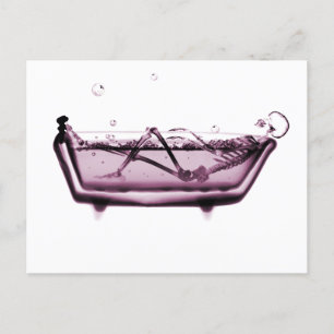 Pink X-Ray Skeleton in Bath Tub Postcard