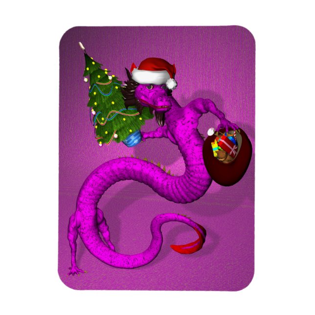 Pink Xmas Dragon Magnet (Vertical)