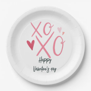 Pink "XOXO"Hearts Happy Valentine's Day  Paper Plate