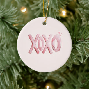 Pink XOXO Hearts Love Christmas Ceramic Tree Decoration