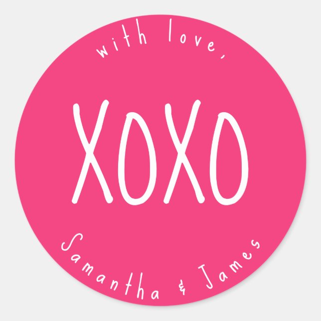 Pink XOXO Romantic Personalised Classic Round Sticker (Front)