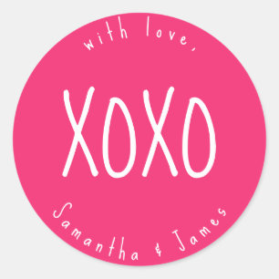 Pink XOXO Romantic Personalized Classic Round Sticker
