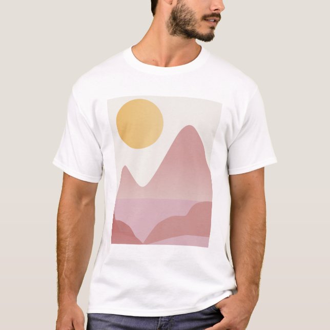 Pink & yallow  Minimalist Sunset T-Shirt (Front)