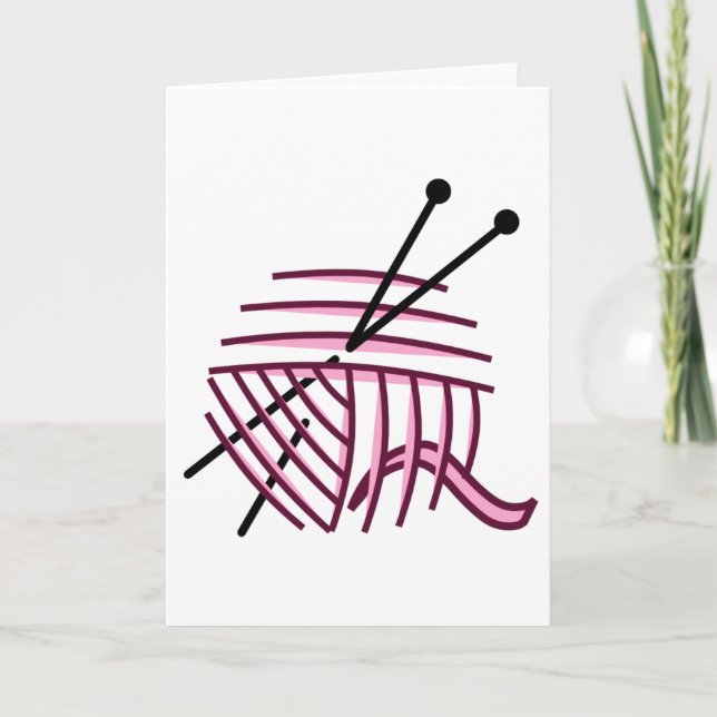 Pink Yarn and Knitting Needles Greeting Card (Front)